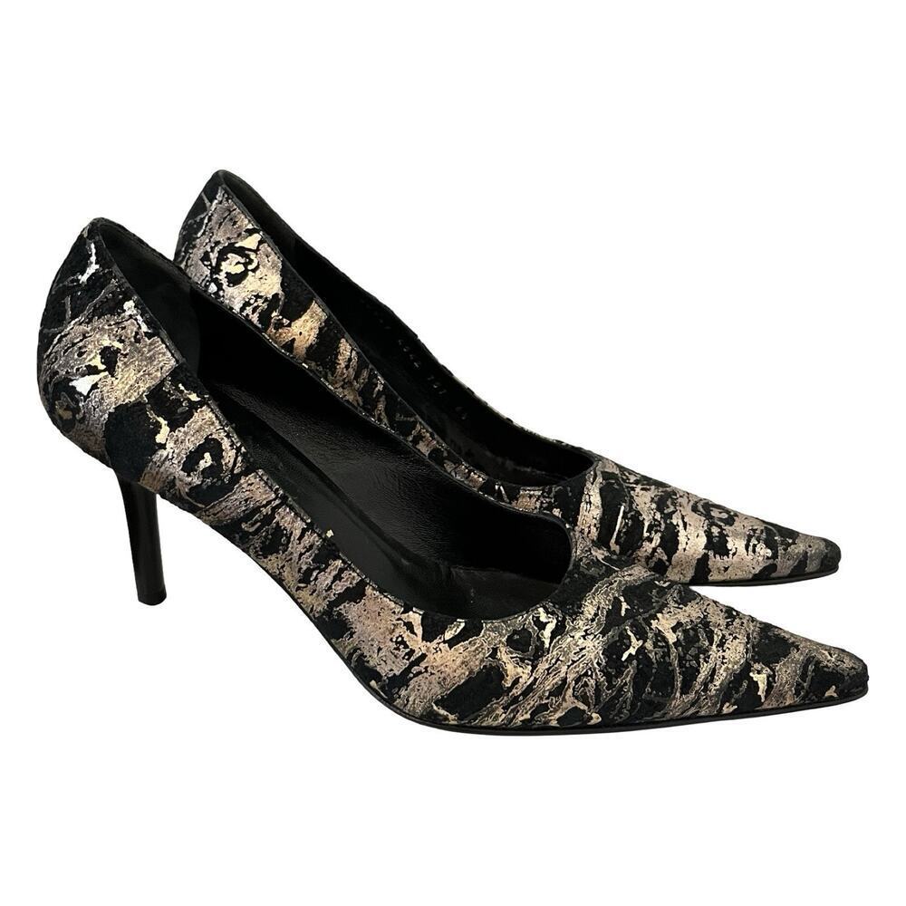 Casadei Leather High Heel Pumps Size 6.5 Gold‎ Black Evening Cocktail Italy - Picture 5 of 13